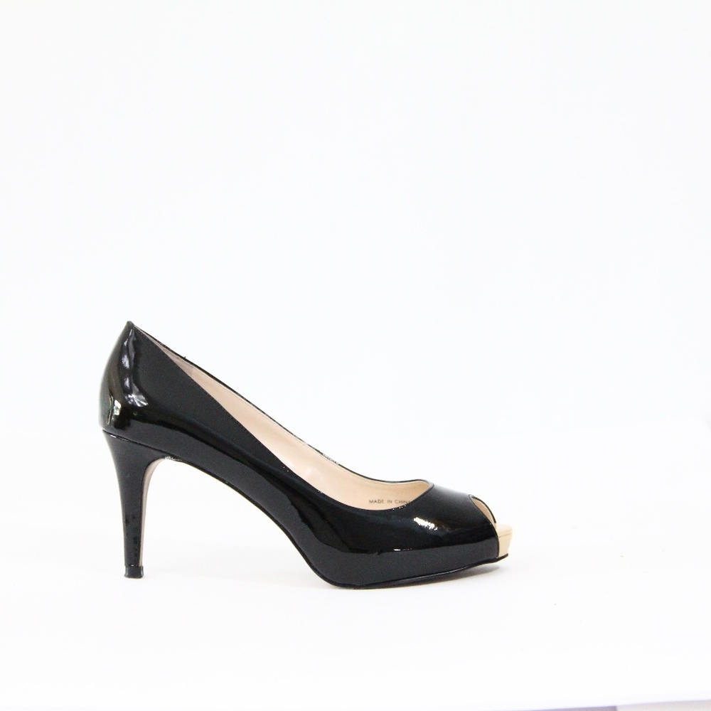 Women Black Stiletto Heel 6.5 Tahari Regal Peep Toe Pumps Platform Shoes classy